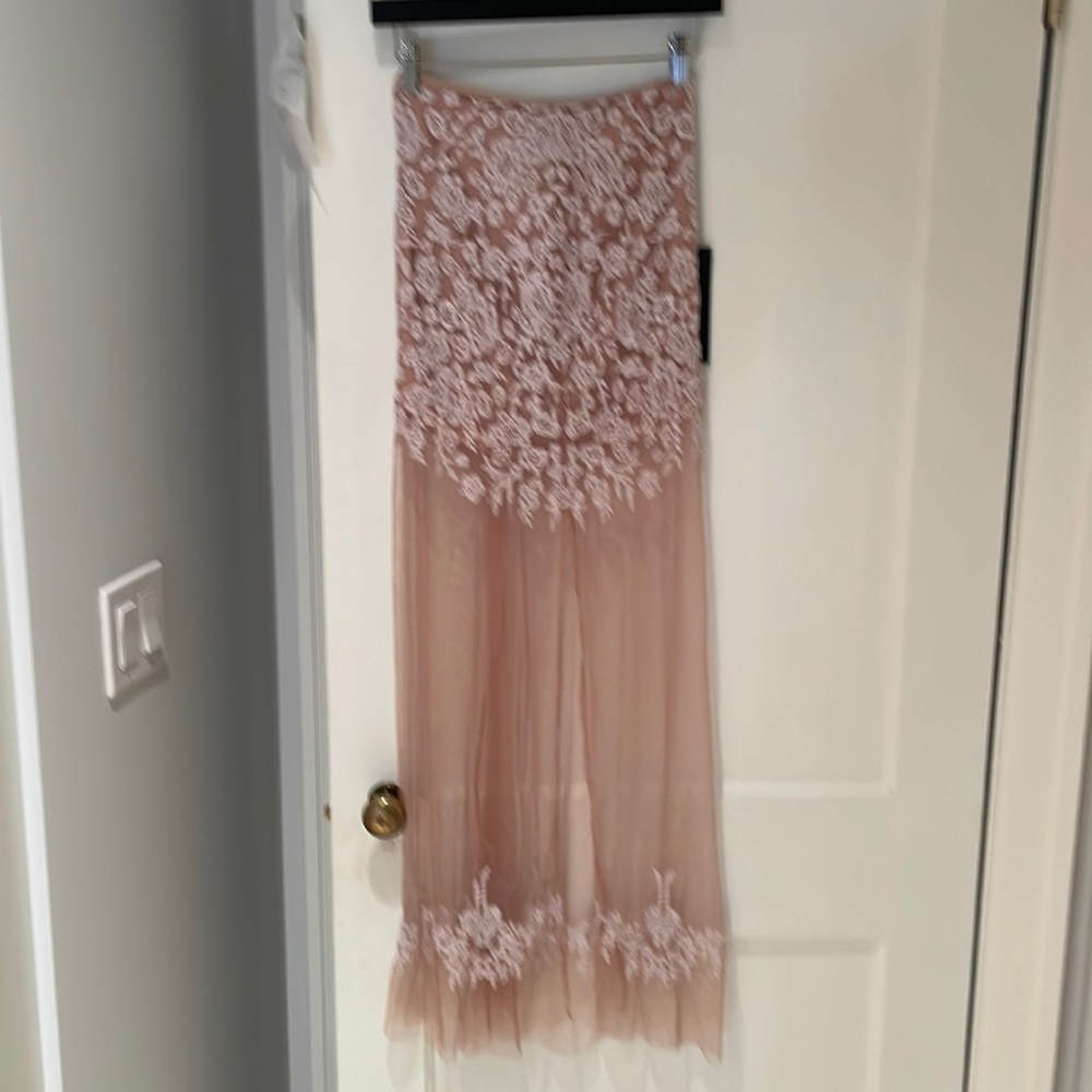 Embroidered lace mesh love for love & lemons  maxi skirt high slit xsmall